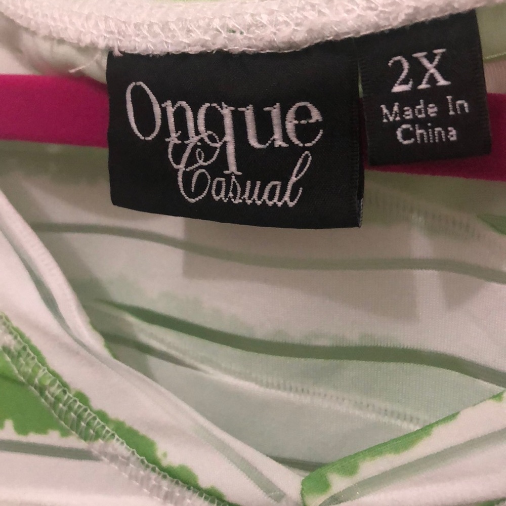 Ongue brand top sides have ties to roll up lime green and white stripes